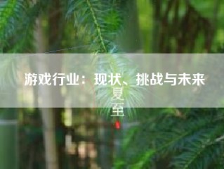 游戏行业：现状、挑战与未来