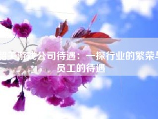 韶关游戏公司待遇：一探行业的繁荣与员工的待遇