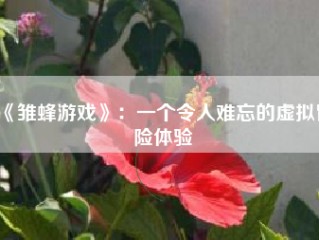 《雏蜂游戏》：一个令人难忘的虚拟冒险体验