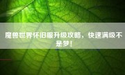 魔兽世界怀旧服升级攻略，快速满级不是梦！