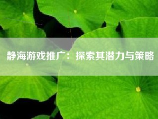 静海游戏推广：探索其潜力与策略