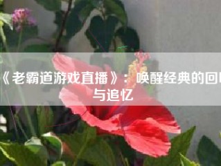 《老霸道游戏直播》：唤醒经典的回味与追忆