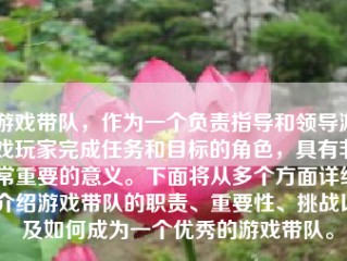 游戏带队，作为一个负责指导和领导游戏玩家完成任务和目标的角色，具有非常重要的意义。下面将从多个方面详细介绍游戏带队的职责、重要性、挑战以及如何成为一个优秀的游戏带队。