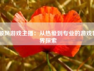 顺风游戏主播：从热爱到专业的游戏世界探索