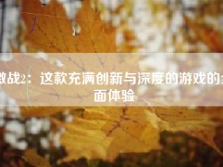 激战2：这款充满创新与深度的游戏的全面体验