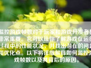 监控游戏帧数对于玩家和游戏开发者都非常重要。它可以让你了解游戏在运行过程中的性能状况，并找出潜在的问题和优化点。以下将详细解释如何监控游戏帧数以及其背后的原因。