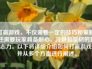 打赢游戏，不仅需要一定的技巧和策略，还需要玩家具备耐心、冷静和坚韧的意志力。以下将详细介绍如何打赢游戏，并从多个方面进行阐述。