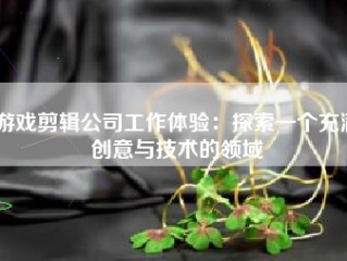 游戏剪辑公司工作体验：探索一个充满创意与技术的领域