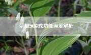 荣耀20游戏功能深度解析