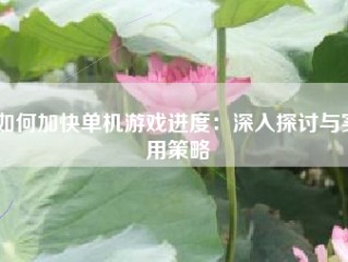 如何加快单机游戏进度：深入探讨与实用策略