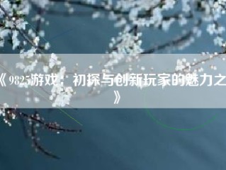 《9825游戏：初探与创新玩家的魅力之地》