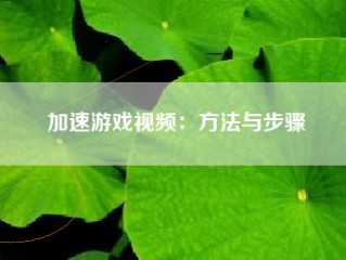 加速游戏视频：方法与步骤