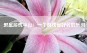 聚星游戏平台：一个游戏爱好者的乐园