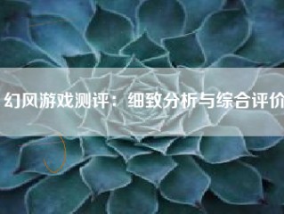 幻风游戏测评：细致分析与综合评价