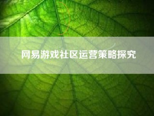 网易游戏社区运营策略探究