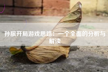 孙膑开局游戏思路：一个全面的分析与解读