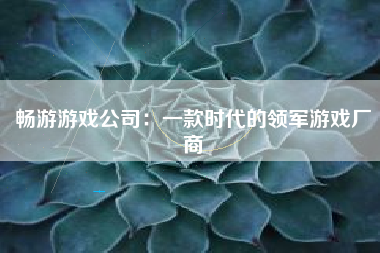 畅游游戏公司：一款时代的领军游戏厂商