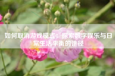 如何取消游戏模式：探索数字娱乐与日常生活平衡的途径