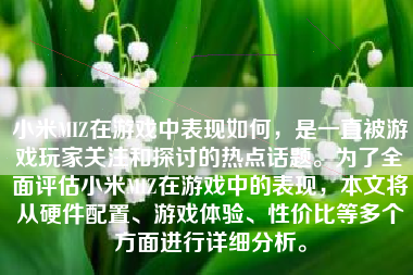 小米MIZ在游戏中表现如何，是一直被游戏玩家关注和探讨的热点话题。为了全面评估小米MIZ在游戏中的表现，本文将从硬件配置、游戏体验、性价比等多个方面进行详细分析。