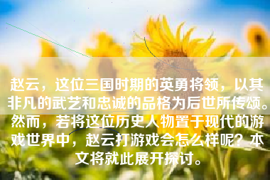 赵云，这位三国时期的英勇将领，以其非凡的武艺和忠诚的品格为后世所传颂。然而，若将这位历史人物置于现代的游戏世界中，赵云打游戏会怎么样呢？本文将就此展开探讨。