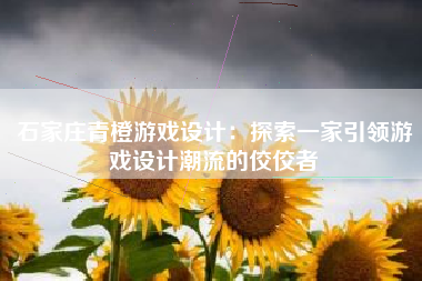 石家庄青橙游戏设计：探索一家引领游戏设计潮流的佼佼者