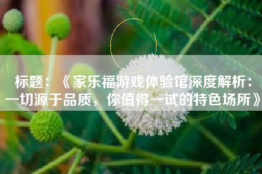 标题：《家乐福游戏体验馆深度解析：一切源于品质，你值得一试的特色场所》