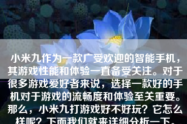 小米九作为一款广受欢迎的智能手机，其游戏性能和体验一直备受关注。对于很多游戏爱好者来说，选择一款好的手机对于游戏的流畅度和体验至关重要。那么，小米九打游戏好不好玩？它怎么样呢？下面我们就来详细分析一下。