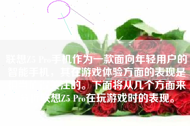 联想Z5 Pro手机作为一款面向年轻用户的智能手机，其在游戏体验方面的表现是相当值得关注的。下面将从几个方面来分析联想Z5 Pro在玩游戏时的表现。