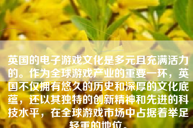 英国的电子游戏文化是多元且充满活力的。作为全球游戏产业的重要一环，英国不仅拥有悠久的历史和深厚的文化底蕴，还以其独特的创新精神和先进的科技水平，在全球游戏市场中占据着举足轻重的地位。