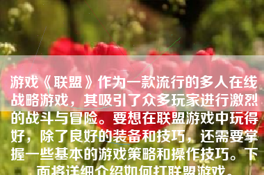游戏《联盟》作为一款流行的多人在线战略游戏，其吸引了众多玩家进行激烈的战斗与冒险。要想在联盟游戏中玩得好，除了良好的装备和技巧，还需要掌握一些基本的游戏策略和操作技巧。下面将详细介绍如何打联盟游戏。