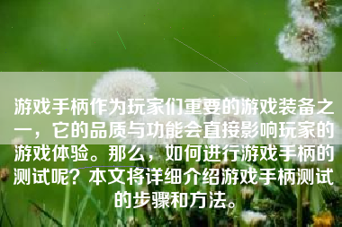 游戏手柄作为玩家们重要的游戏装备之一，它的品质与功能会直接影响玩家的游戏体验。那么，如何进行游戏手柄的测试呢？本文将详细介绍游戏手柄测试的步骤和方法。