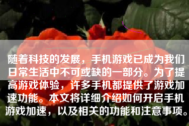 随着科技的发展，手机游戏已成为我们日常生活中不可或缺的一部分。为了提高游戏体验，许多手机都提供了游戏加速功能。本文将详细介绍如何开启手机游戏加速，以及相关的功能和注意事项。