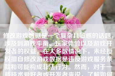 修改游戏数据是一个复杂且敏感的话题，涉及到游戏平衡、玩家体验以及游戏开发者的权益。在大多数情况下，未经授权擅自修改游戏数据是违反游戏服务条款和可能构成非法行为。然而，对于一些技术爱好者或开发者来说，了解如何修改游戏数据可能出于学习、研究或个人兴趣的目的。本文将探讨如何以合法和负责任的方式了解并修改游戏数据。