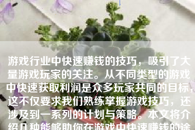 游戏行业中快速赚钱的技巧，吸引了大量游戏玩家的关注。从不同类型的游戏中快速获取利润是众多玩家共同的目标，这不仅要求我们熟练掌握游戏技巧，还涉及到一系列的计划与策略。本文将介绍几种能够助你在游戏中快速赚钱的途径及注意事项。