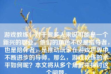 游戏教练，对于很多人来说可能是一个新兴的职业。他们的角色不仅是指导者，也是陪伴者，是推动玩家在游戏世界中不断进步的导师。那么，游戏教练的水平如何呢？本文将从多个角度来探讨这个问题。