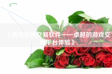 《黑马游戏交易软件——卓越的游戏交易平台体验》