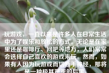 玩游戏，一直以来是许多人在日常生活中为了娱乐和放松的方式。无论是在家里还是咖啡厅、网吧等地方，人们常常会选择自己喜欢的游戏来玩。然而，如果有人因为玩游戏而切断手神经，那将是一种极其严重的后果。